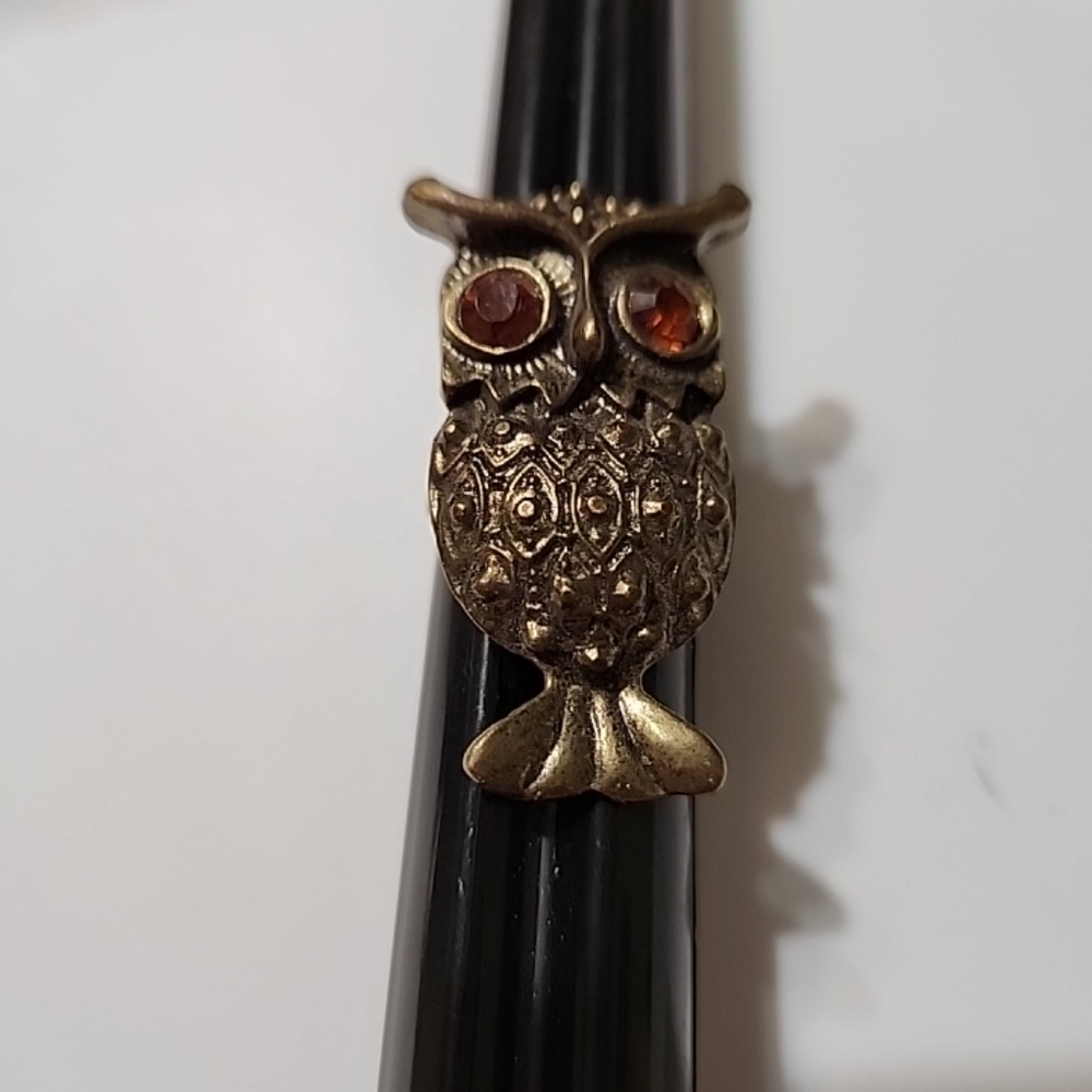 Gold and Black Owl Adjustable Ring with Intricate Design